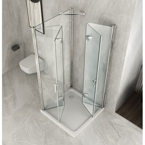 Cabina Box Doccia 3 Lati 2 Ante a Libro 60 70 80 90 100 Battente Porta Cristallo