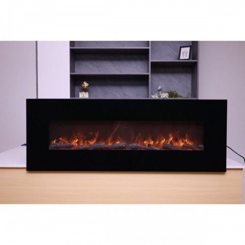 Camino Elettrico 150cm da Parete con Led Fiamma Finta Potenza Regolabile