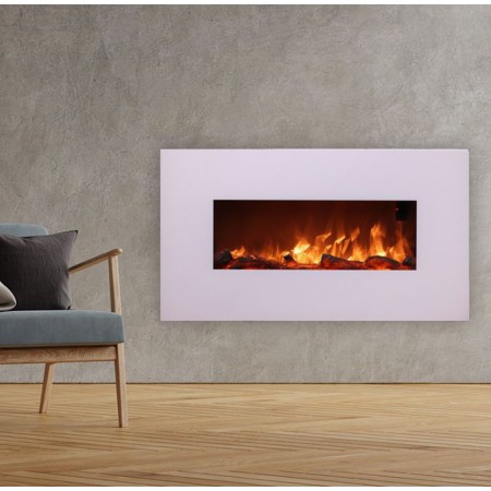 Camino Elettrico da Parete a Muro con Led Fiamma Finta Vetro Acciaio 1500 Watt Bianco | BricoShop24