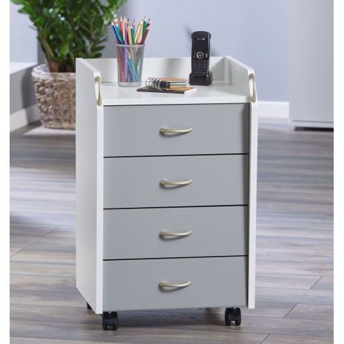Cassettiera da Scrivania 4 Cassetti Bianco Grigio Ruote | BricoShop24