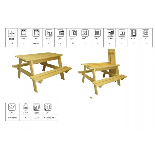 Tavolo da Pic Nic in Legno con Sabbiera per Bambini Tavolino Giardino