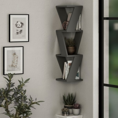 Libreria a Muro Angolare in Legno Antracite Moderna Design Ufficio da Parete | BricoShop24