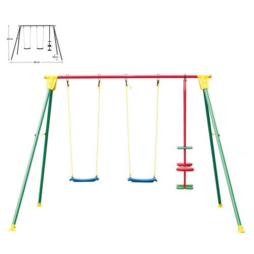 Gioco Aria Aperta Altalena Metallo Kiko 4 Cavalluccio + 2 Sedute Tavoletta Bimbi
