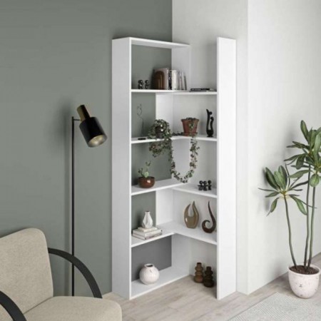 Libreria Bianca Estensibile Angolare Salone Moderno | Bricoshop24