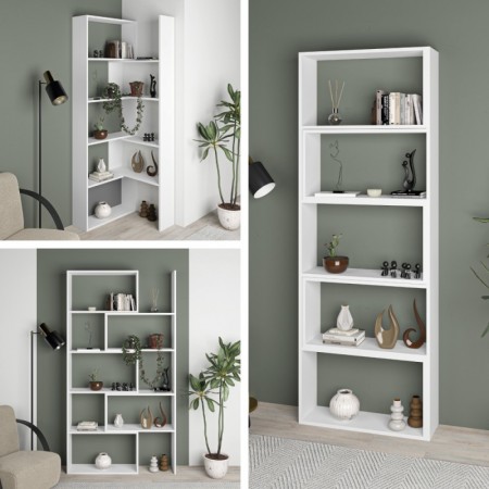 Libreria Bianca Estensibile Angolare Salone Moderno | Bricoshop24