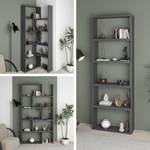 Libreria Antracite Legno Estensibile Moderna Angolare | Bricoshop24