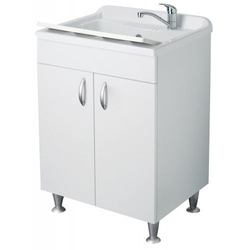 Lavatoio con Mobile Bianco Pilozzo 60x60 in Legno per Interno Lavanderia | Bricoshop24