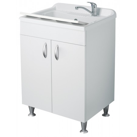 Lavatoio con Mobile Bianco Pilozzo 60x60 in Legno per Interno Lavanderia | Bricoshop24