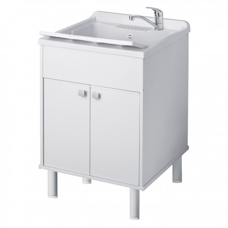 Mobile Lavatoio per Esterni Bianco in PVC con Doppia Anta | Bricoshop24