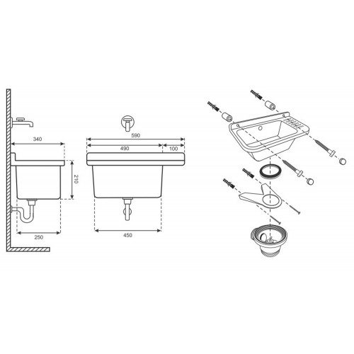Pilozzo per Esterno 60x34 Lavello a Muro da Terrazzo Bagno Lavanderia