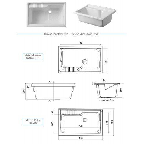 Mobile Lavatoio PVC 80x50x85 cm per Esterni con Vano Porta Oggetti