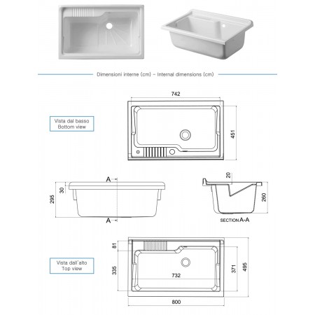 Mobile Lavatoio PVC 80x50x85 cm per Esterni con Vano Porta Oggetti