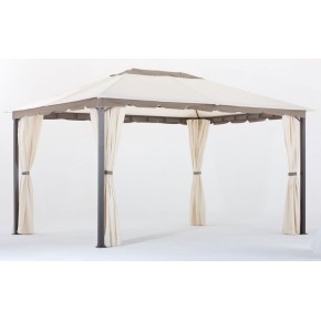 Gazebo in Ferro 3x4 con Tende Pareti Telo Impermeabile da Giardino per Esterno
