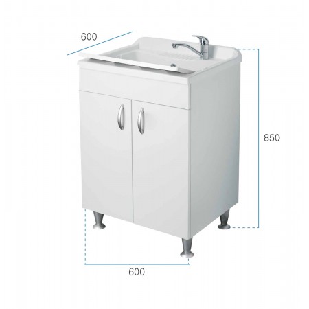 Lavatoio con Mobile Bianco Pilozzo 60x60 in Legno per Interno Lavanderia | Bricoshop24