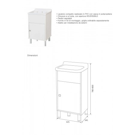 Lavatoio da Esterno Salvaspazio 43x35 in Resina con Sifone Mobile Lavanderia