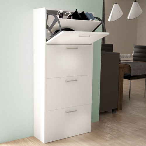 Scarpiera Bianca Slim a 4 Ante Ribalta Doppie Porta Scarpe Salvaspazio