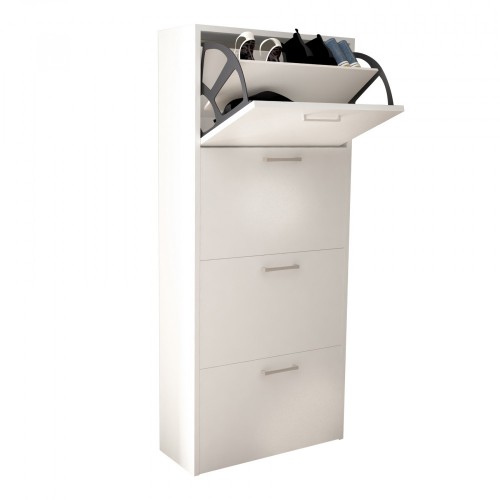 Scarpiera Bianca Slim a 4 Ante Ribalta Doppie Porta Scarpe Salvaspazio