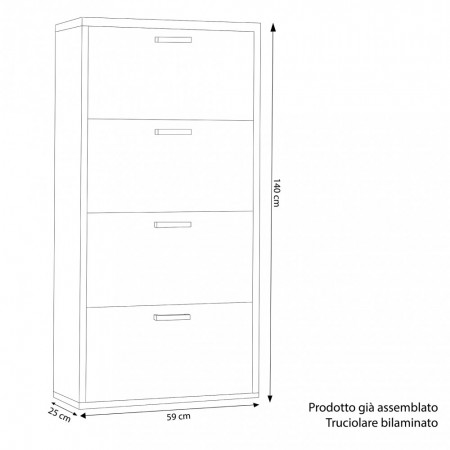 Scarpiera Olmo Slim a 4 Ante Ribalta Doppie Porta Scarpe Salvaspazio