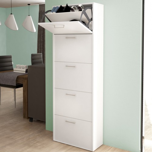 Scarpiera 5 Ante in Legno Design Slim per Entrata Salvaspazio Legno Bianco