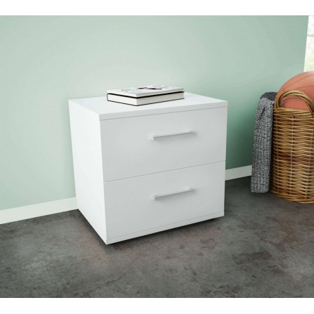 Comodino per Camera da Letto Bianco Salvaspazio Moderno con 2 Cassetti