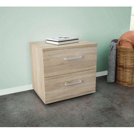 Comodino 2 Cassetti Quercia Piccolo Salvaspazio Camera da Letto Moderno