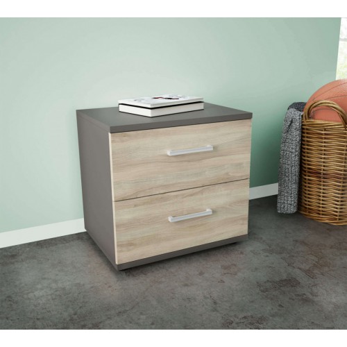 Mobile Comodino Salvaspazio per Camera con Due Cassetti Grigio | Bricoshop24