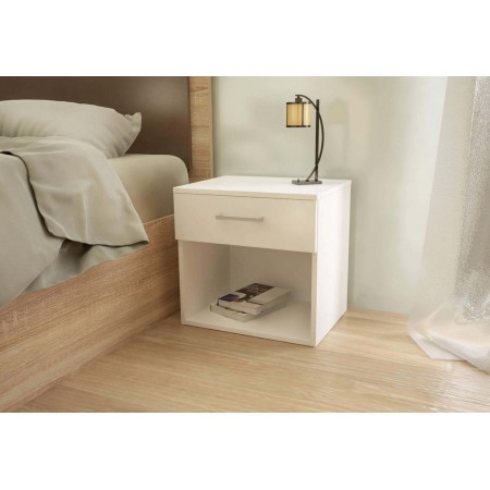 Comodino in Legno Bianco per Camera Cameretta Salvaspazio con Cassetto