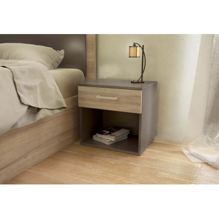 Mobile Comodino in Legno con Cassetto Grigio Olmo per Camera da Letto