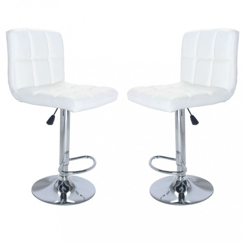 2 Sgabelli Alti Bianchi in Ecopelle con Schienale da Cucina Moderni