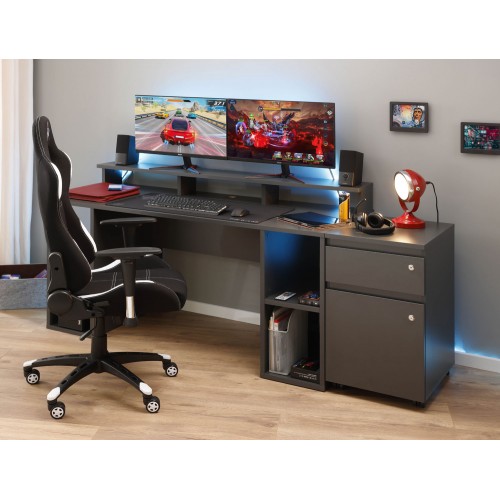 Tavolo Scrivania da Gaming Grande Grigia Porta Pc Ufficio per Gamer