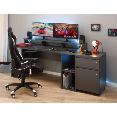 Tavolo Scrivania da Gaming Grande Grigia Porta Pc Ufficio per Gamer