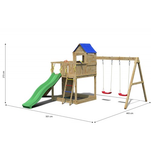 Parco Giochi in Legno da Giardino per Bambini Torretta Altalena Scivolo