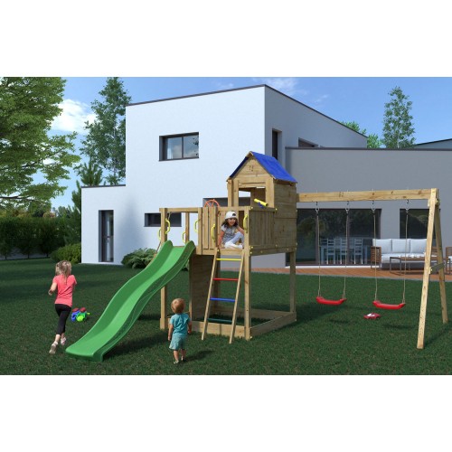 Parco Giochi in Legno da Giardino per Bambini Torretta Altalena Scivolo
