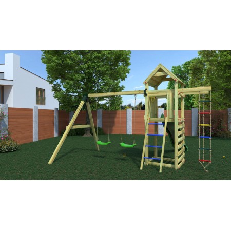 Parco Giochi Bimbi da Giardino in Legno Torretta Altalena Scivolo Corda