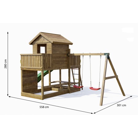 Parco Giochi Giardino in Legno per Bimbi con Altalena Scivolo Torretta