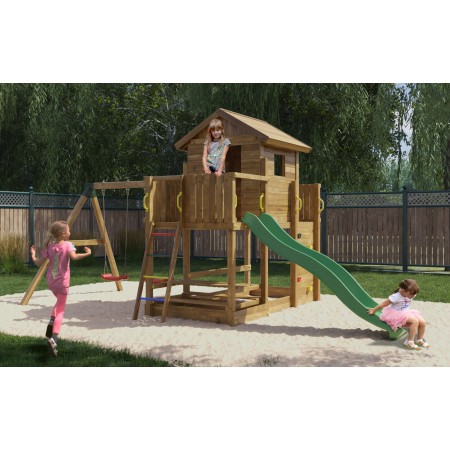 Parco Giochi Giardino in Legno per Bimbi con Altalena Scivolo Torretta