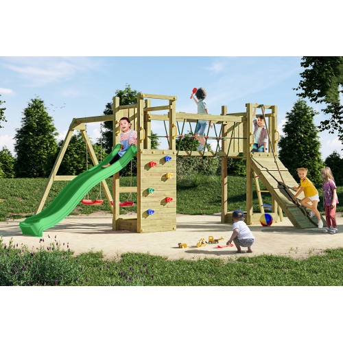 Parco Giochi Giardino per Bimbi Ponte Altalena Scivolo Arrampicata Legno