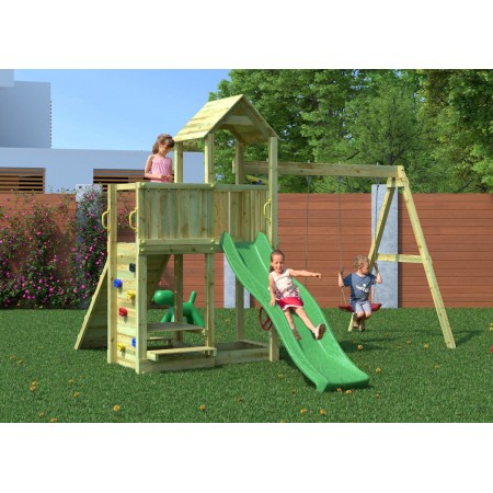 Parco Giochi in Legno per Bambini Altalena Scivolo Rampa Tavolino