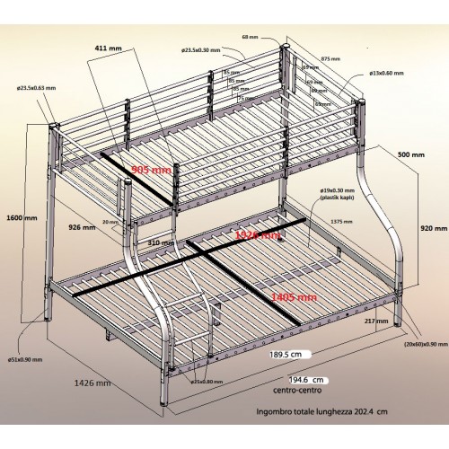 Letto a Castello Singolo 90x190 alla Francese 140x190 | BricoShop24