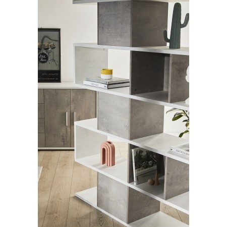 Libreria Modulare Geometrica Cemento Bianco Moderna Scaffale in Legno