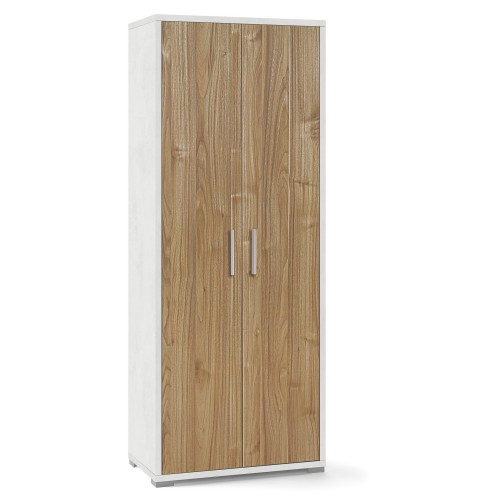Mobile 2 Ante Bianco Noce Multiuso Legno Armadio Ripiani Scaffali Camera