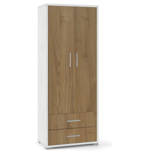 Armadio 2 Ante con Cassetti Bianco Noce in Legno Documenti Ufficio Mobile