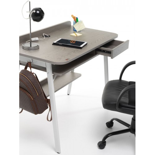 Scrivania con Cassetto in Legno Grigio Porta PC Postazione Workstation
