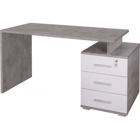 Scrivania 155 cm Cemento Bianco con Cassettiera Grande Ufficio Cameretta