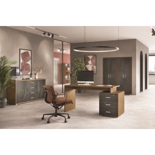 Scrivania 155 cm Noce Nero con Cassettiera Grande Ufficio Cameretta