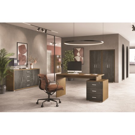 Scrivania 155 cm Noce Nero con Cassettiera Grande Ufficio Cameretta
