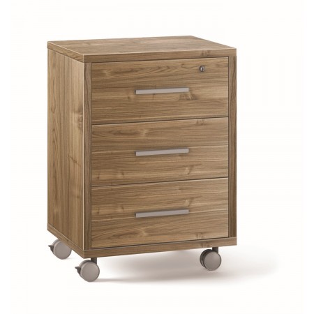 Cassettiera Ruote Noce 3 Cassetti con Chiave da Scrivania Ufficio Legno