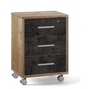 Mobile Cassettiera Ruote Noce Nero 3 Cassetti con Chiave Ufficio Legno