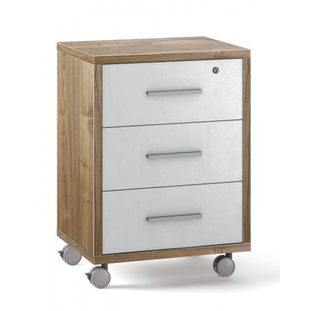 Cassettiera Ruote Mobile Noce Bianco 3 Cassetti con Chiave Ufficio Legno