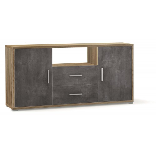 Mobile 2 Ante con 2 Cassetti Noce Nero Credenza Contenitore in Legno Tv